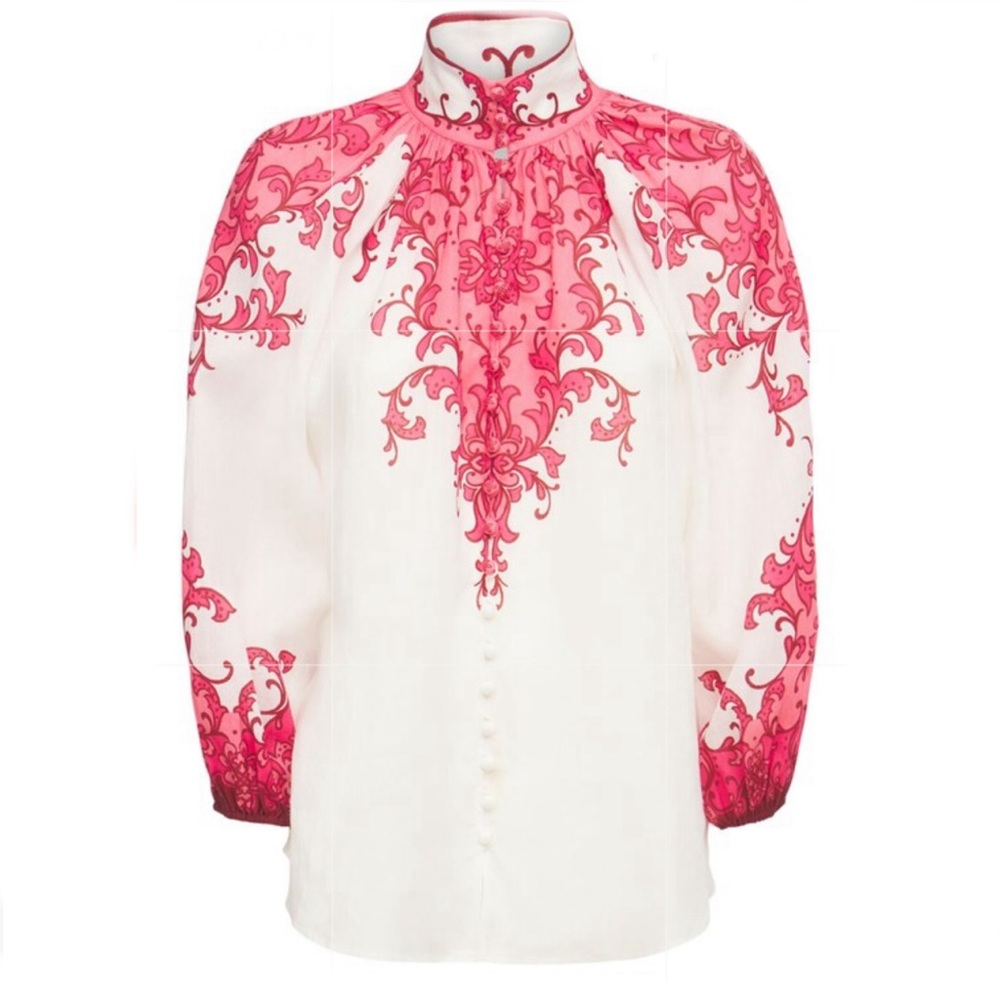 ZIMMERMANN Nina Billow Blouse in Watermelon Print Zimmermann Size 0 - Picture 2 of 10